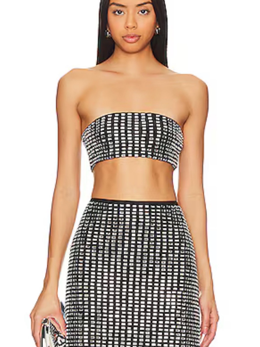 WEWOREWHAT GEO CRYSTAL Black Studded Bandeau TOP cropped crop top bra NEW XS